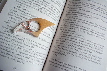 Bague de lecture beige - transparent - feuilles roses