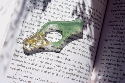 Bague de lecture verte - transparent - feuilles dorées