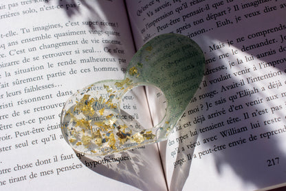 Bague de lecture verte - transparent - feuilles dorées