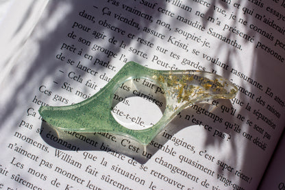 Bague de lecture verte - transparent - feuilles dorées